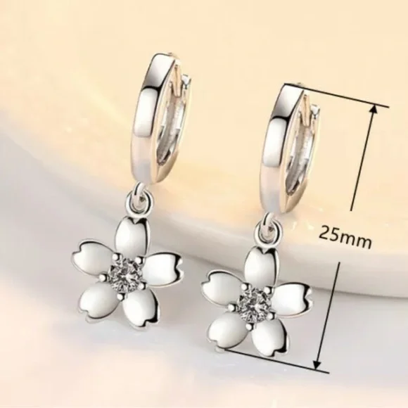 Women Cute Cubic Zirconia Anniversary Jewelry 925 Silver Drop Earrings Gifts - Picture 2 of 2